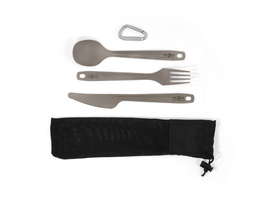 Origin Outdoors Titanium 3-teiliges Besteck-Set mit Karabiner