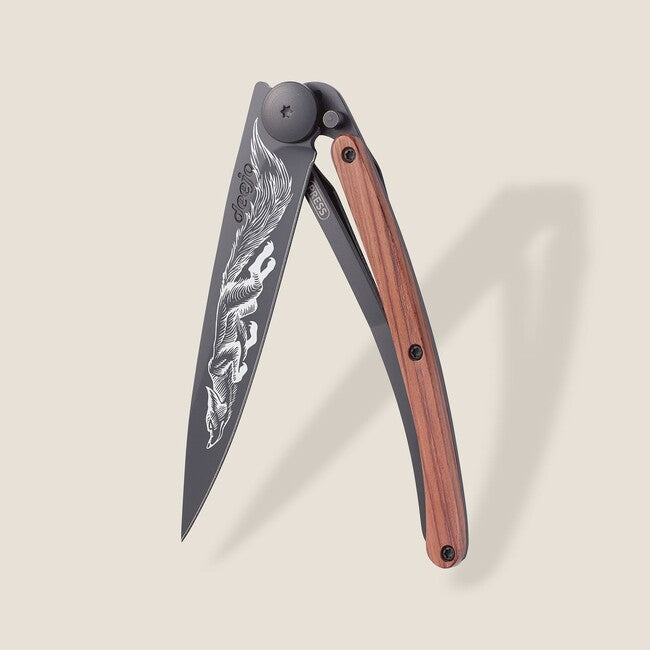 Deejo Tattoo Schließmesser Black Coralwood Fox