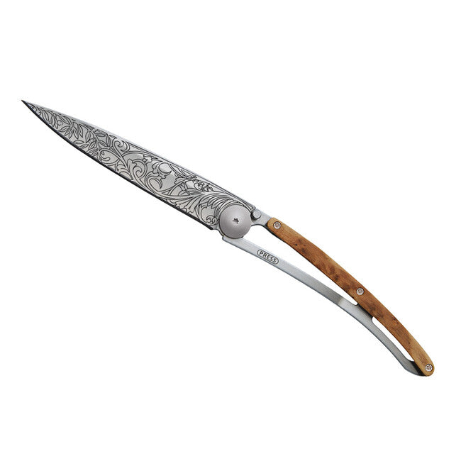 Deejo Tattoo Art Nouveau Folding Knife, Juniper Wood