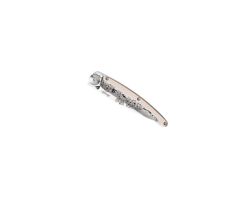 Deejo Folding Knife GOLD Tattoo Pink Gold Cherry Blossom
