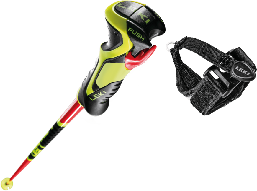 LEKI WCR Lite SL 3D Ski Poles, Bright Red-Black-Neon Yellow