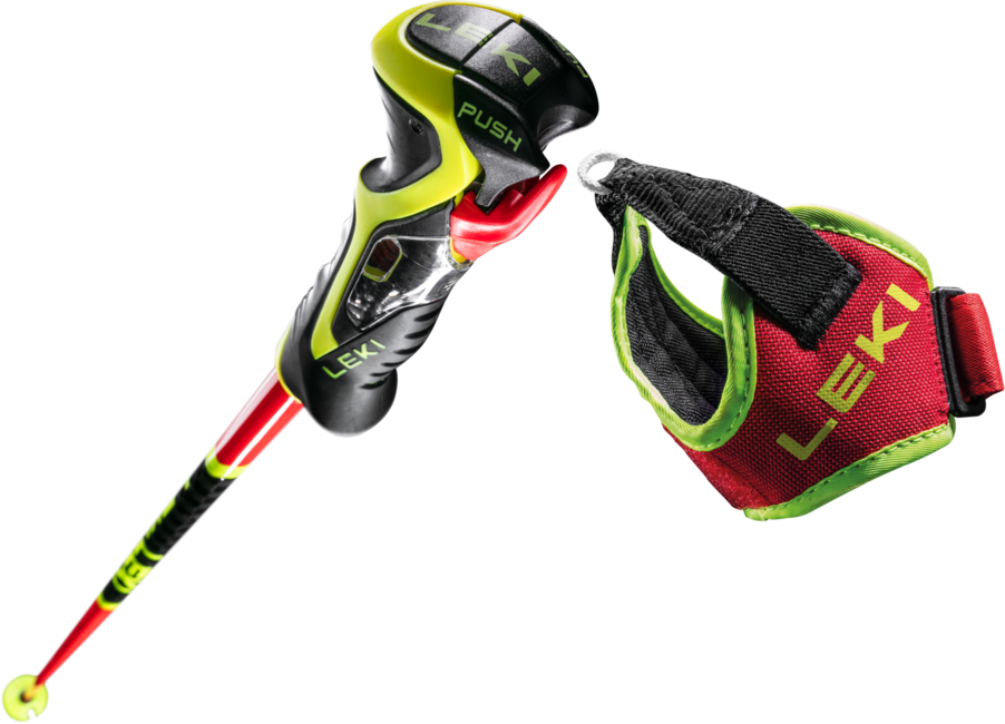 LEKI WCR SL 3D Ski Poles, Bright Red-Black-Neon Yellow
