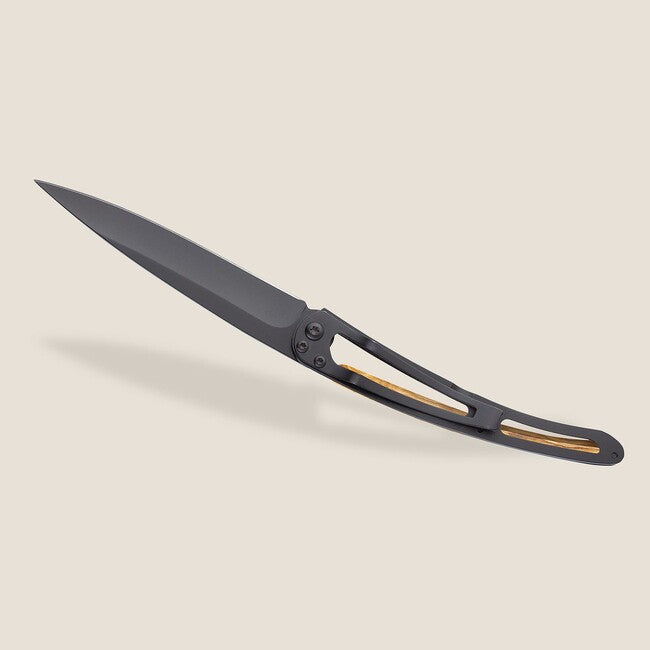 Deejo Black Tattoo Folding Knife, Olive Wood