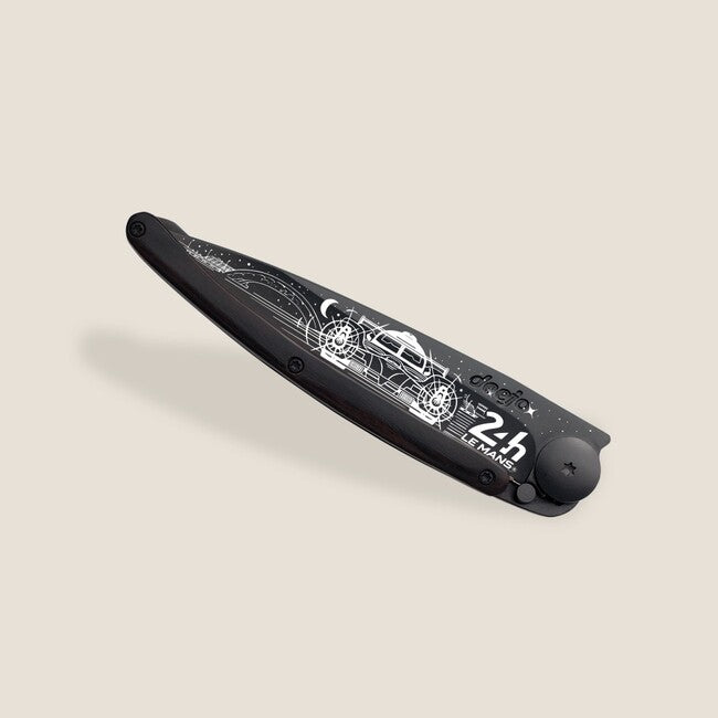 Deejo Tattoo Night Folding Knife Black 24h Le Mans Ebony Wood