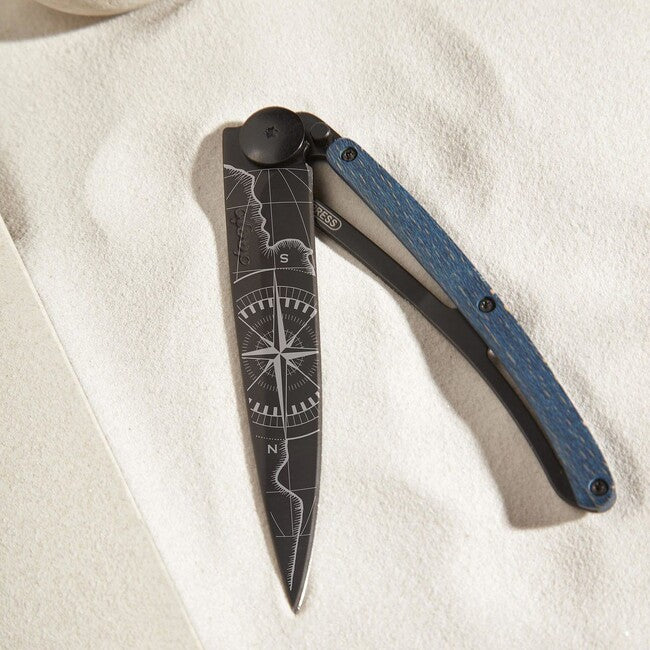 Deejo Tattoo Folding Knife, Black Blue Beech Terra Incognita