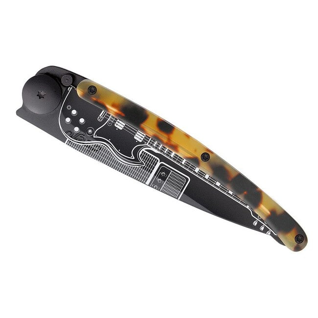 Deejo Tattoo Turtle Folding Knife, Black Turtle Shell Rock'n Roll