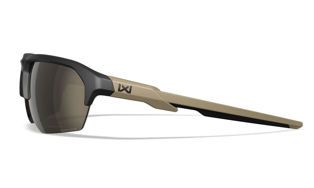 Wiley X Jackal Sunglasses, Captivate Tungsten Mirror, Matte Black/Tan