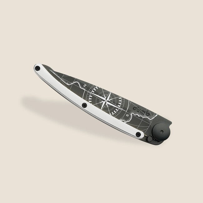 Deejo Folding Knife GOLD Tattoo 9kt White Gold Terra Incognita