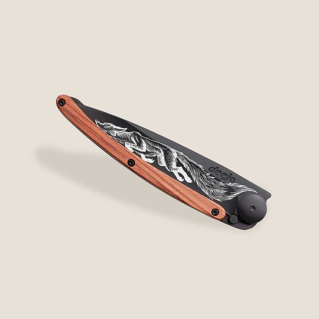 Deejo Tattoo Folding Knife, Black Coralwood