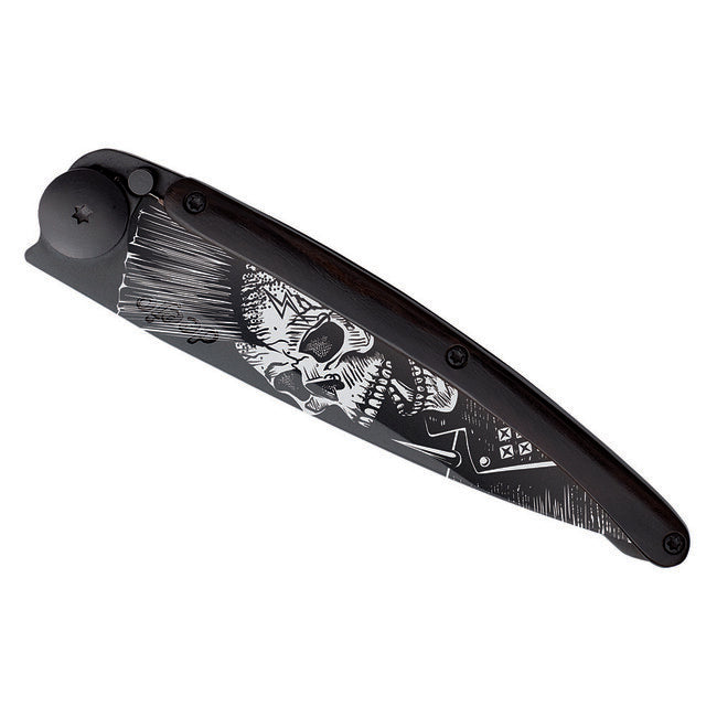 Deejo Tattoo Folding Knife, Black Ebony Wood, Punk