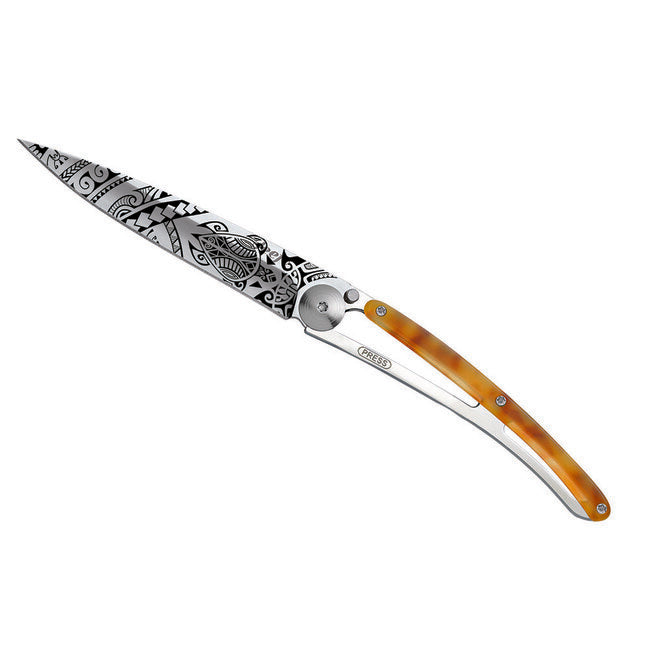 Deejo Tattoo Turtle Folding Knife, Mirror, Turtle Shell Polynesia
