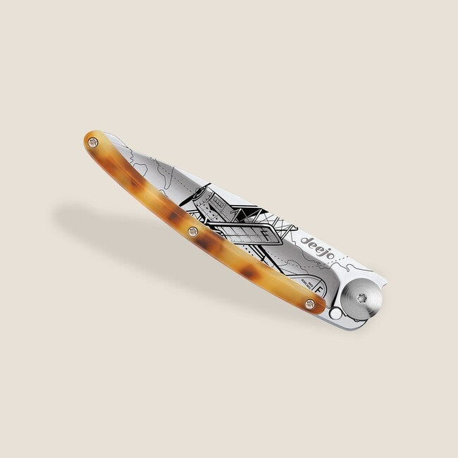 Deejo Tattoo Turtle Mirror Folding Knife, Aviation Turtle Shell