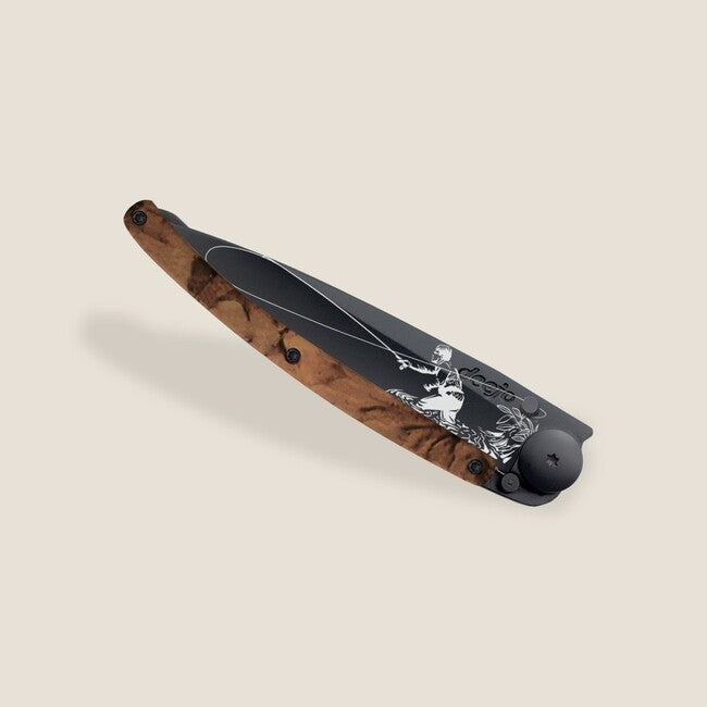 Deejo Tattoo Serration Folding Knife, Brown Camo Fly Fishing