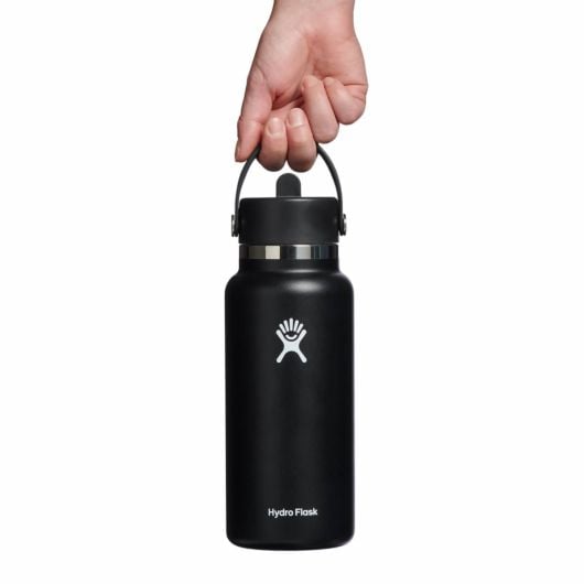 Hydro Flask Wide Thermos Bottle with Straw Cap 32 OZ 946 ml, Black
