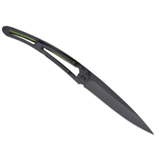 Deejo Black Tattoo Folding Knife, Green Beech Versailles