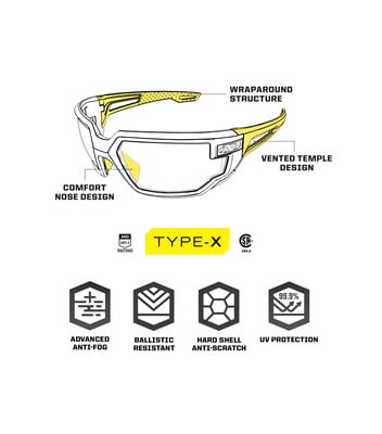 Mechanix Wear Tactical Goggles Type X schwarzer Rahmen, bernsteinfarbene Gläser