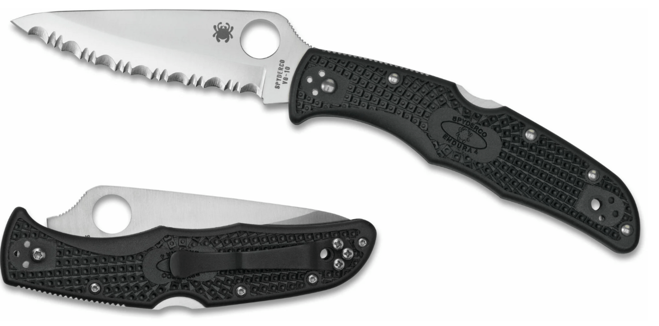 Spyderco Endura 4 Lightweight Serrated Folding Knife 9.5cm, Black, FRN