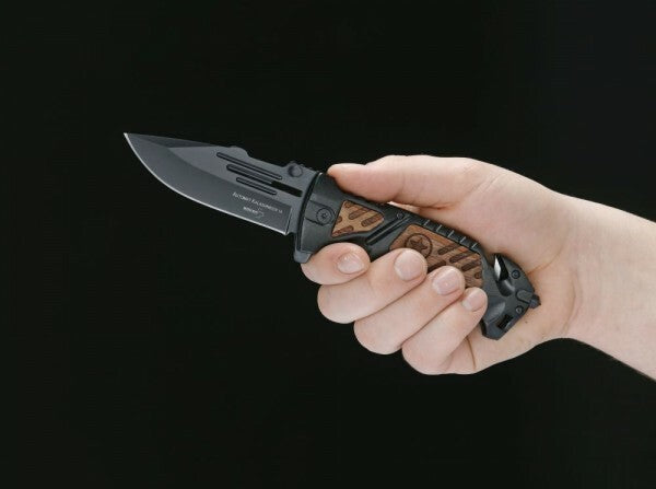 BÖKER® AK-14 Μαχαίρι 9,3 cm, Μαύρο, Αλουμίνιο, Ξύλο, Θήκη Nylon