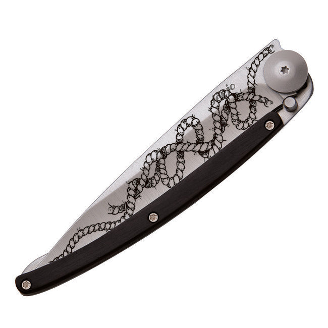 Deejo Tattoo Schließmesser ebony wood Rope