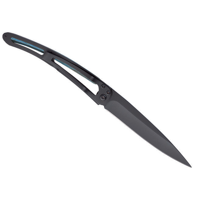 Deejo Schließmesser schwarzes Tattoo blaue Buche Fisch