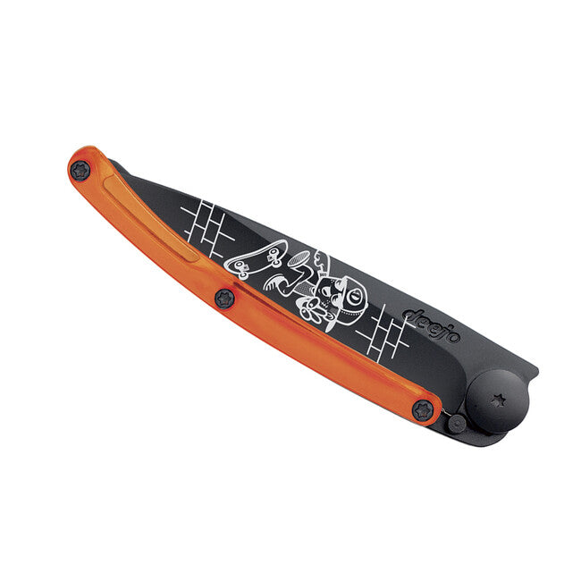 Deejo Street Collection Folding Knife, Black Orange Skate