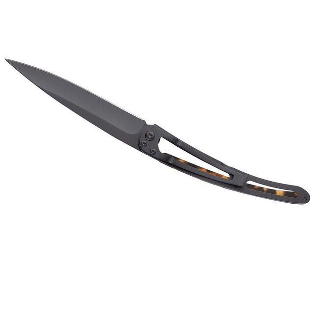 Deejo Tattoo Turtle Folding Knife, Black Turtle Shell Café Racer