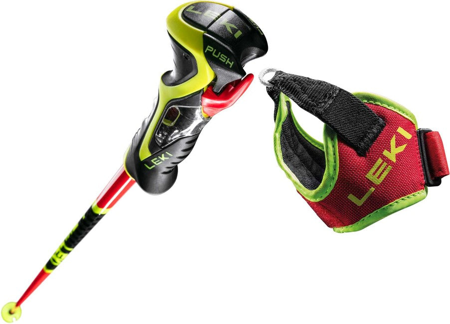 LEKI WCR TBS SL 3D Downhill Ski Poles, Light Red/Black/Neon Yellow