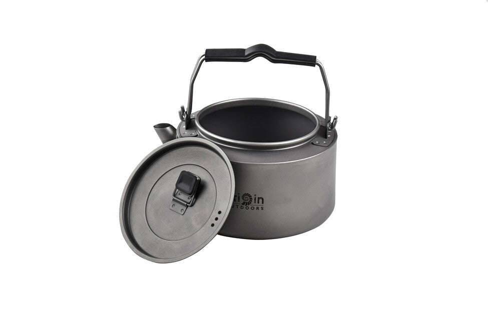 Origin Outdoors Camping Kettle, Titanium Tea/Coffee Kettle with Silicone Handles and Strainer, 1.2L