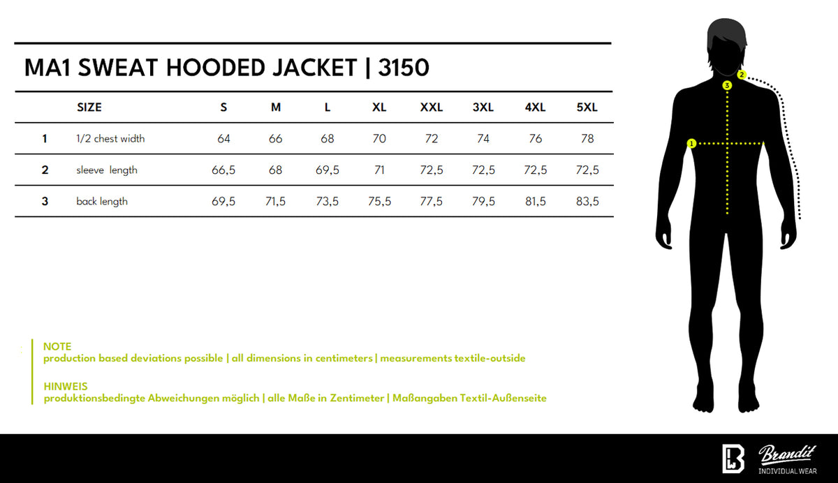 Veľkostná tabuľka MA1 Sweat Hooded Jacket