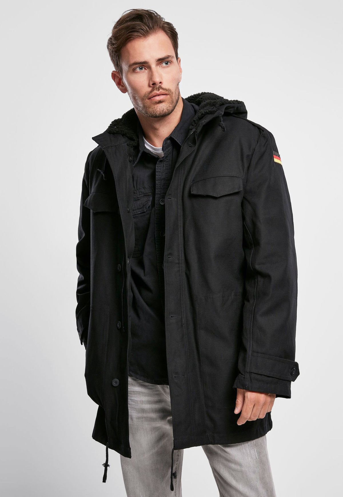Brandit BW Parka s vlajkou, čierna