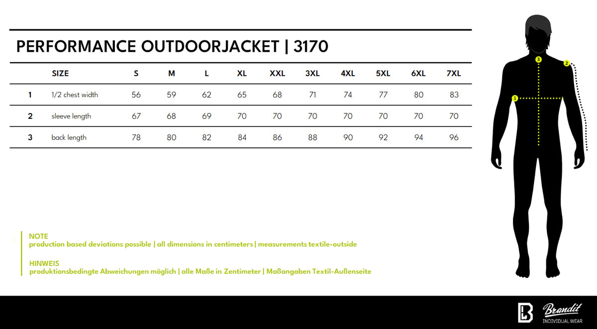 Veľkostná tabuľka Performance Outdoor Jacket