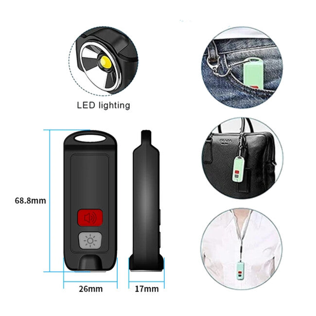 W&G SHIELD SOS Personal Alarm with LED Light and Activation Button, Black