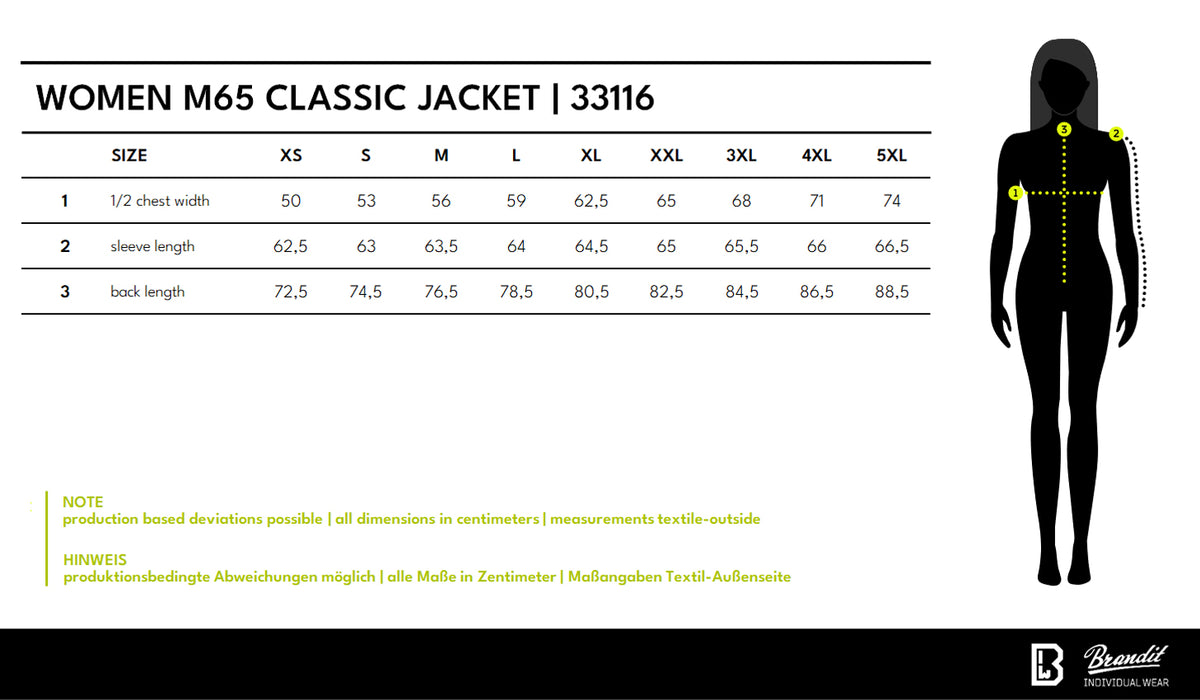 Veľkostná tabuľka Women M65 Classic Jacket