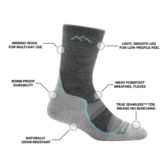 Darn Tough Light Hiker Micro Crew socken leichtgewicht mit kissen, slate