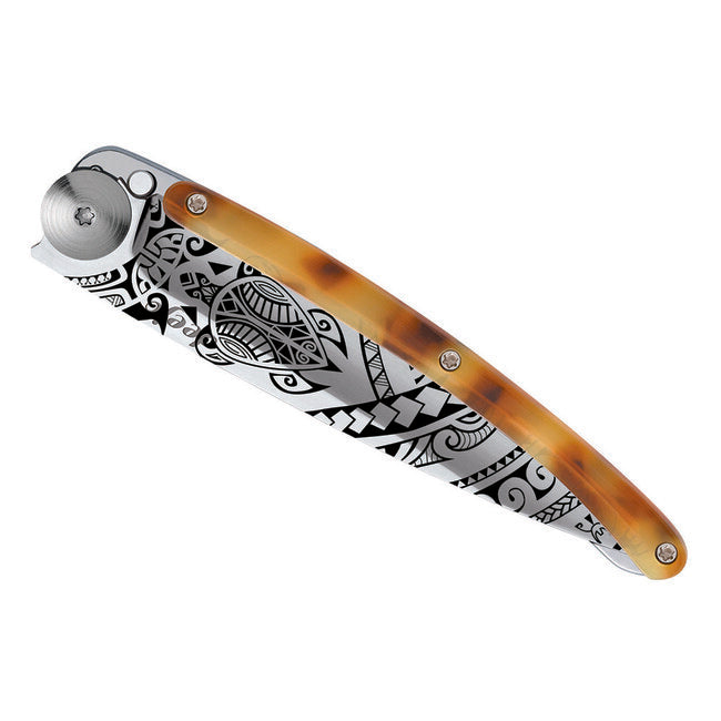 Deejo Tattoo Turtle Folding Knife, Mirror, Turtle Shell Polynesia