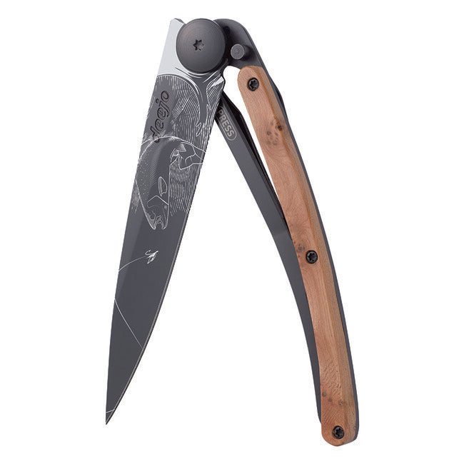 Deejo Trout Folding Knife, Black Juniper Wood