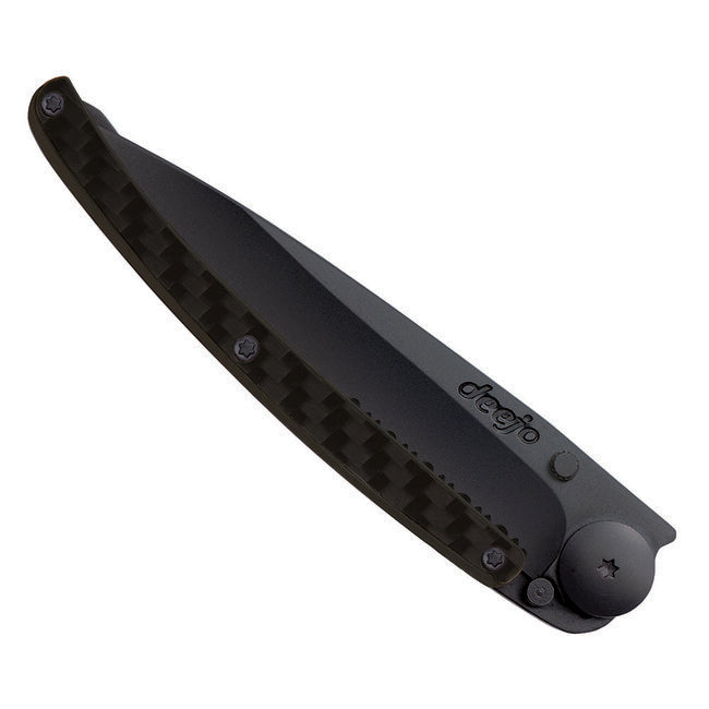 Deejo Serration Folding Knife, Black Carbon