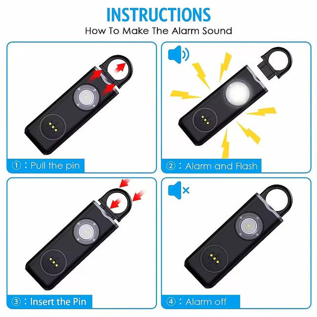 W&G SHIELD SOS Personal Alarm with LED Light and Pull Ring, Black