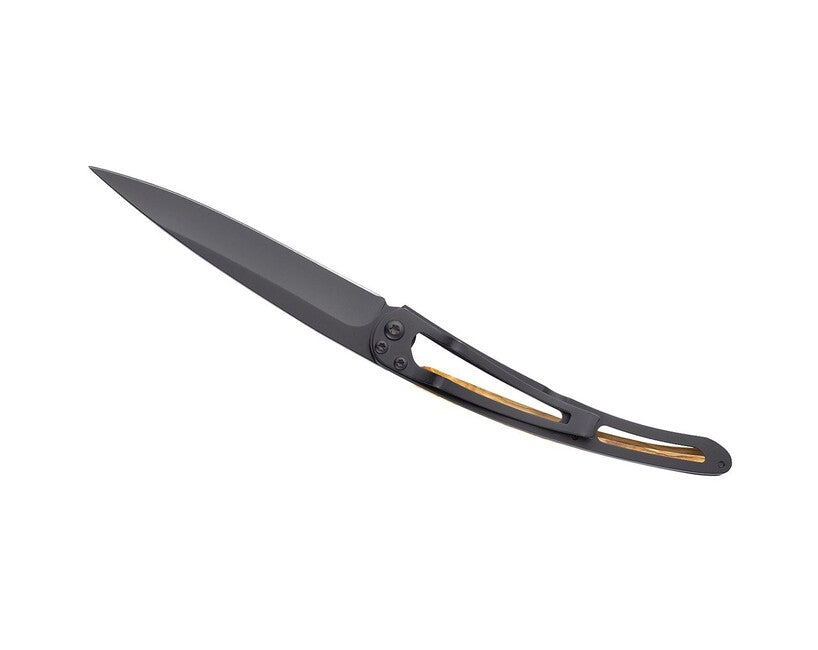 Deejo Tattoo Folding Knife, Black, Olive Wood, Mushroom