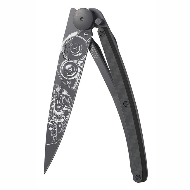 Deejo Horlogerie Folding Knife, Black Carbon Watchmaker
