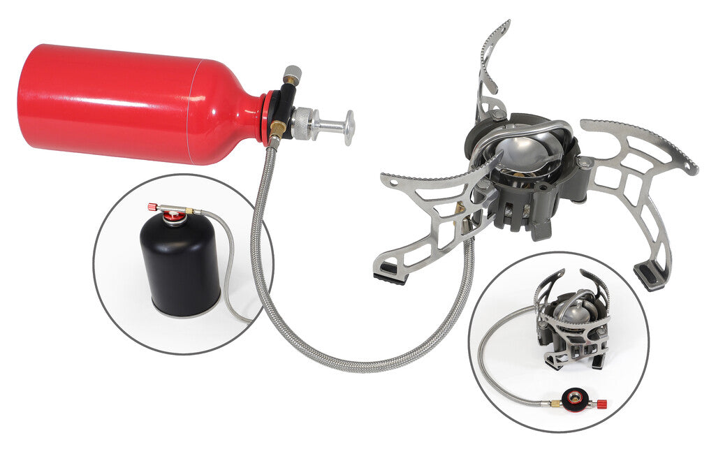 Origin Outdoors Rugged Multifuel Compact Multifuel Campingkocher mit Brennstoffflasche und Werkzeugsatz