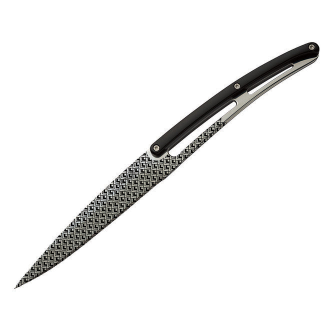 Deejo 6-Knife Set Shiny Blade Serrated Edge Black ABS Handle Geometry Design