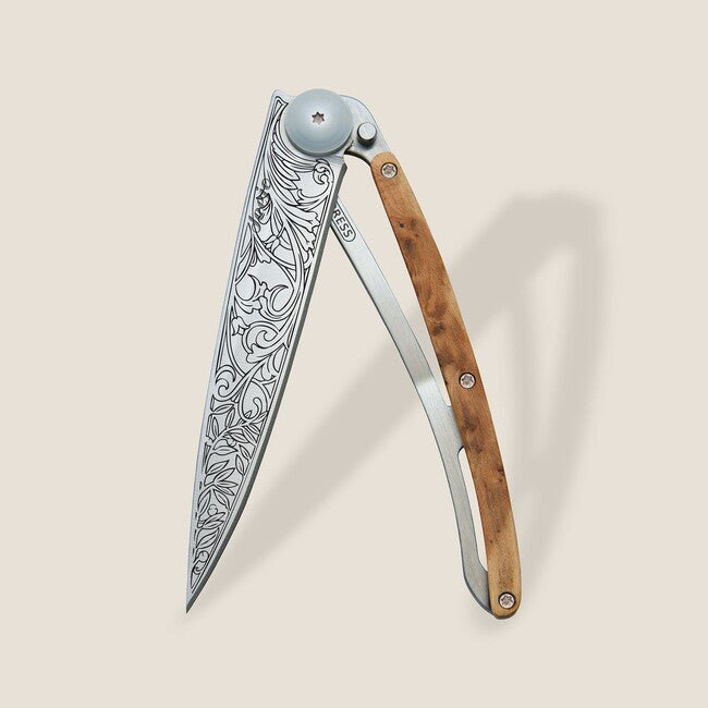 Deejo Tattoo Art Nouveau Juniper Wood Folding Knife