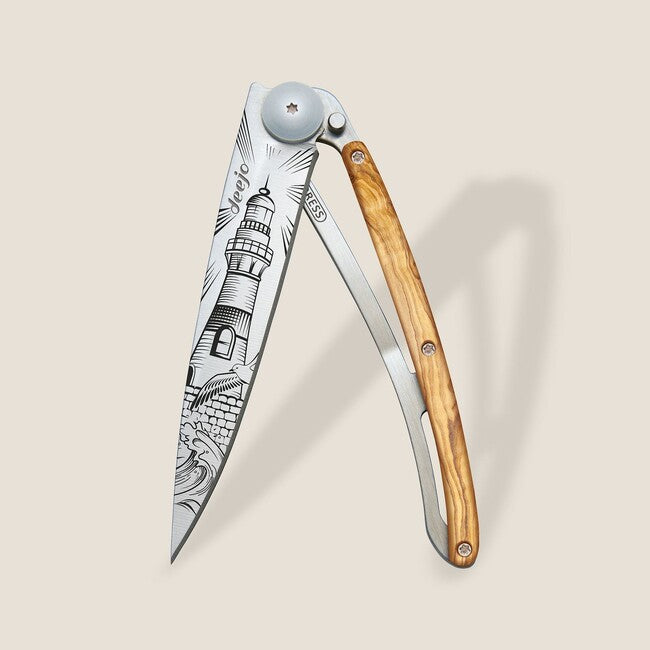 Deejo Tattoo Wood Lighthouse Folding Knife