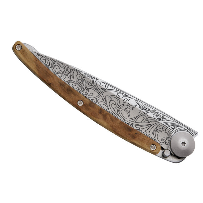 Deejo Tattoo Art Nouveau Folding Knife, Juniper Wood