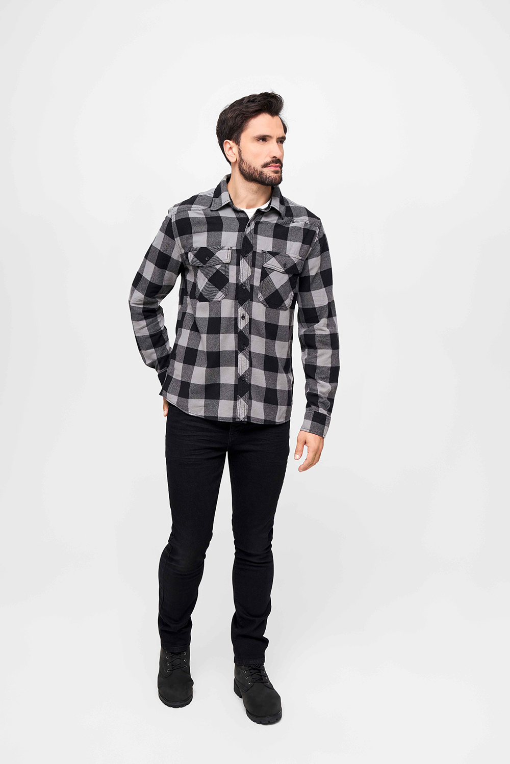 Brandit Check košeľa s dlhými rukávmi, čierna+charcoal