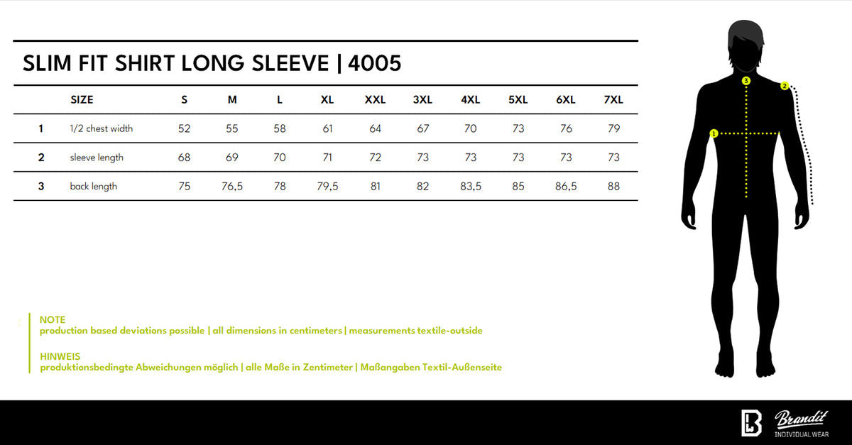 Veľkostná tabuľka Slim Fit Shirt Long Sleeve