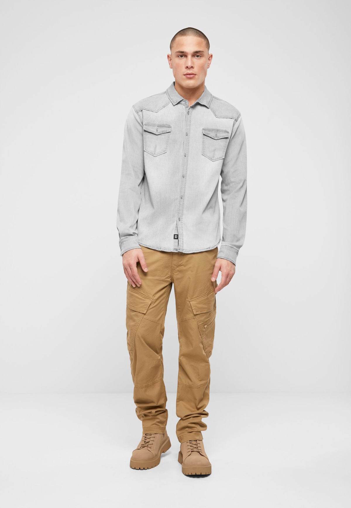Brandit Riley denim košeľa, šedá