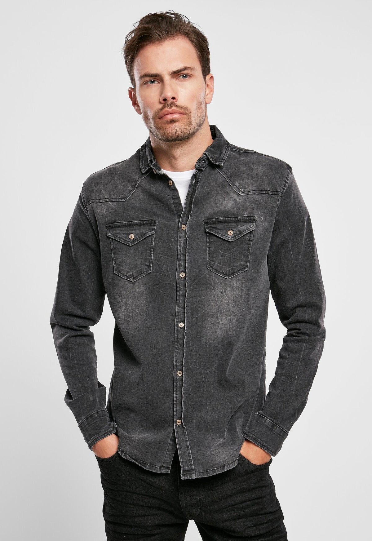 Brandit Riley denim košeľa, čierna