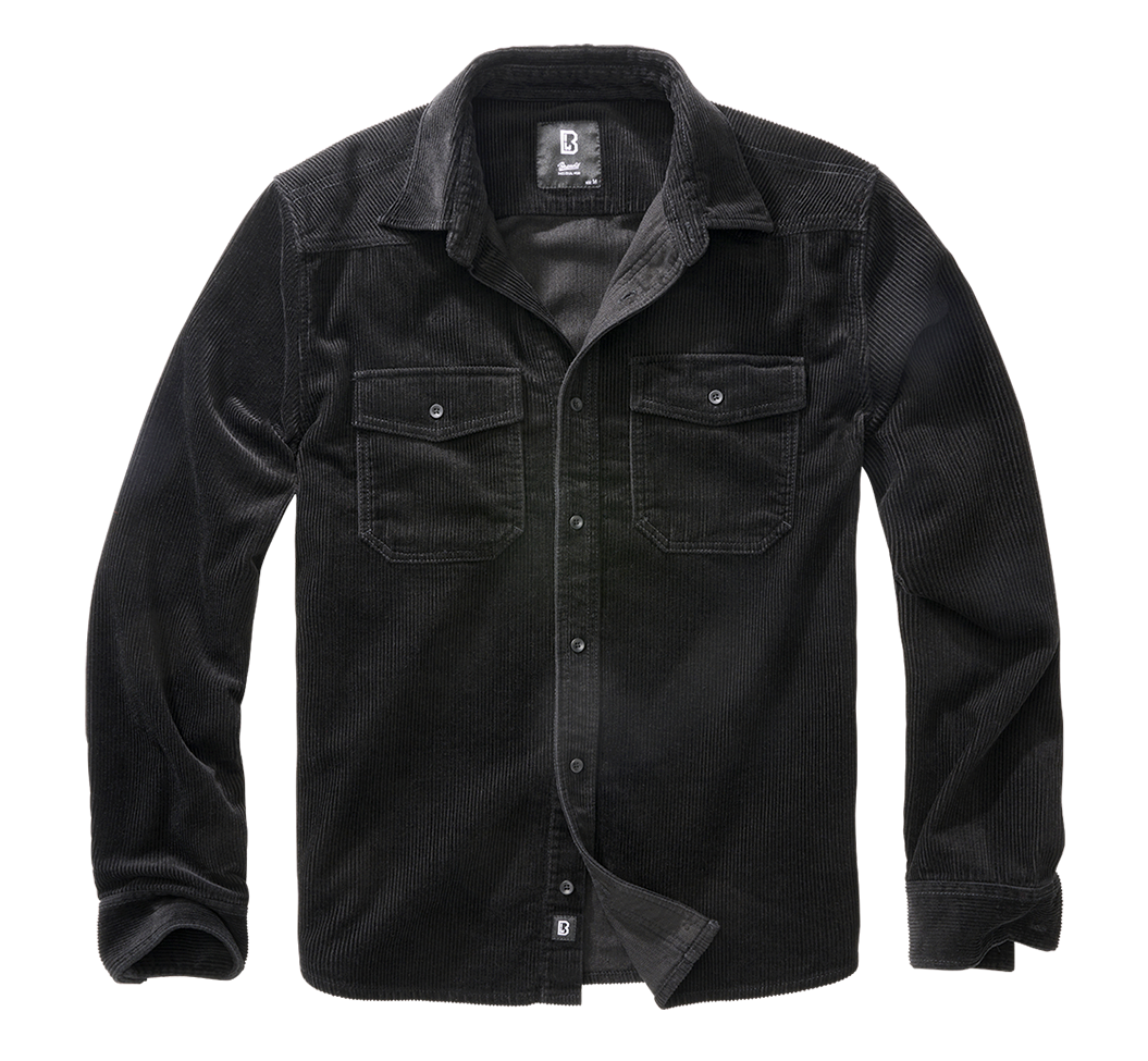 Brandit Classic Corduroy košeľa s dlhými rukávmi, čierna